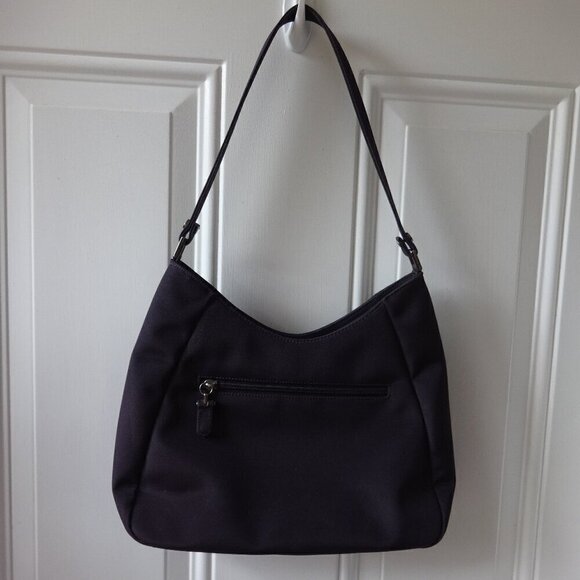 Jones New York dark purple shoulder bag, zipper top closing, front zip pocket - Picture 1 of 12